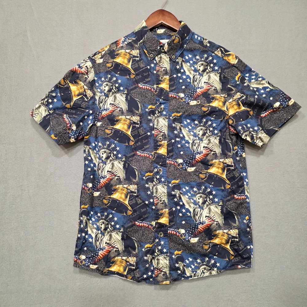 American Legacy Mens Short‎ Sleeve Button Up Patriotic Shirt Size Small